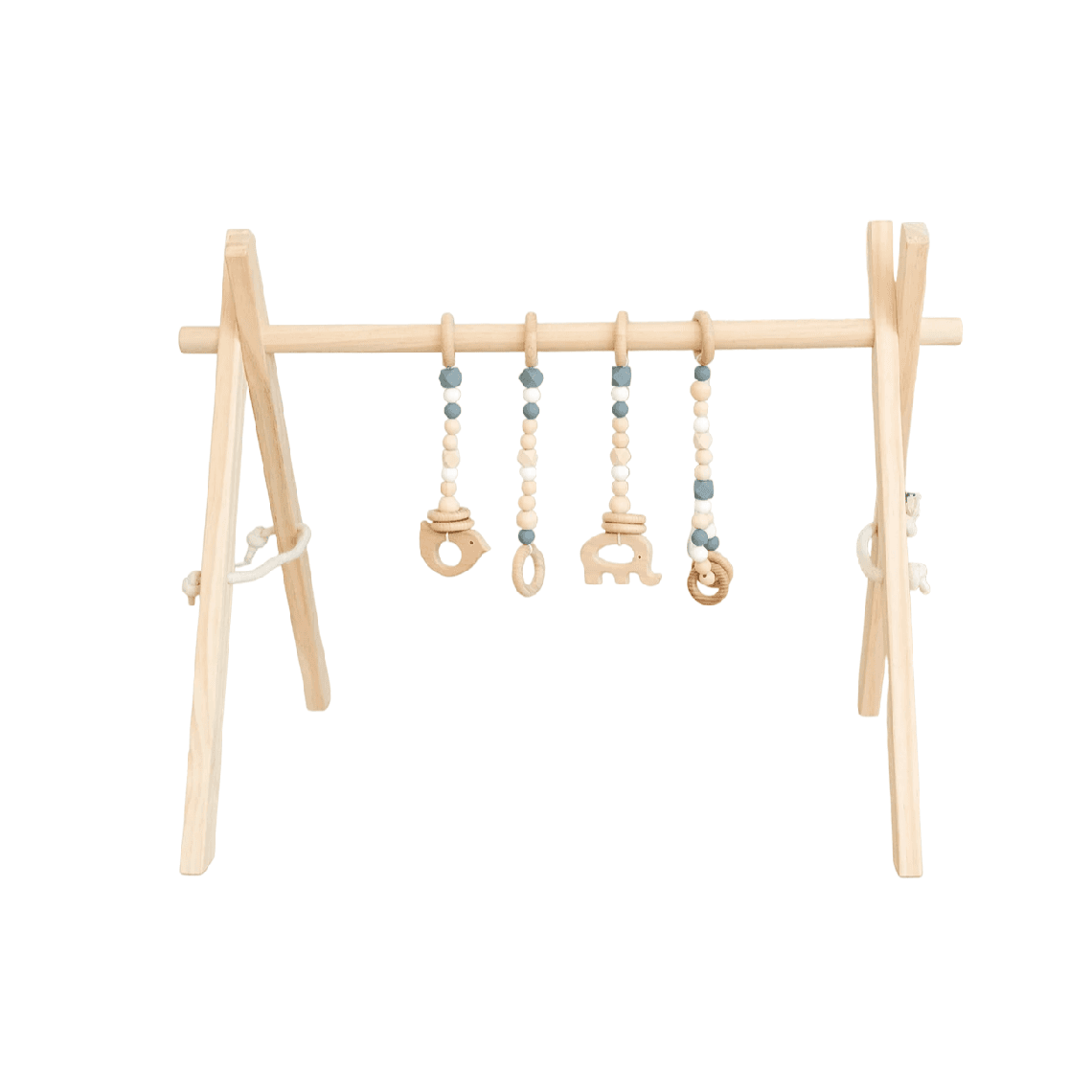 Montessori Poppyseed Play Gray and Wood Baby Gym and Toys Natural