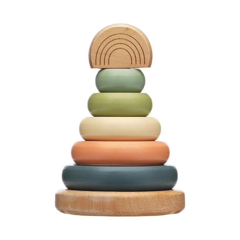 Montessori Pearhead Wooden Stacking Rings Toy Tower