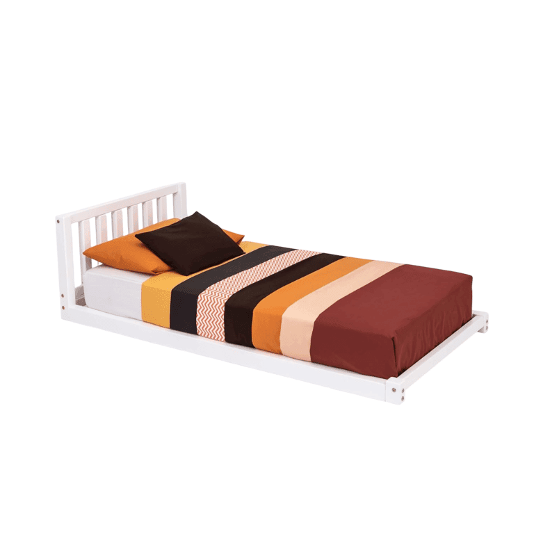 Montessori Sweet HOME From Wood Twin Floor Bed With Headboard White