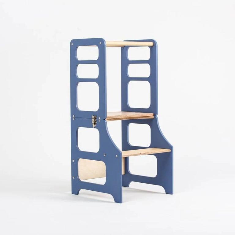 Montessori The Learning Tower Company The Classic Convertible Learning Tower Dusty Blue/Natural Wood Without Slide