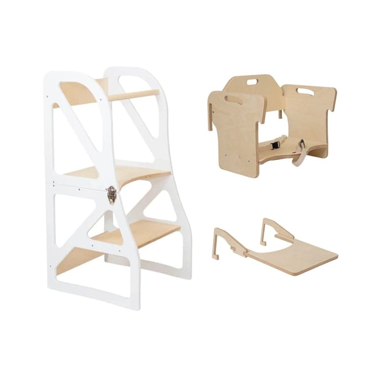 Lumbary Transformable Kitchen Tower Securestep and High Chair Combo White