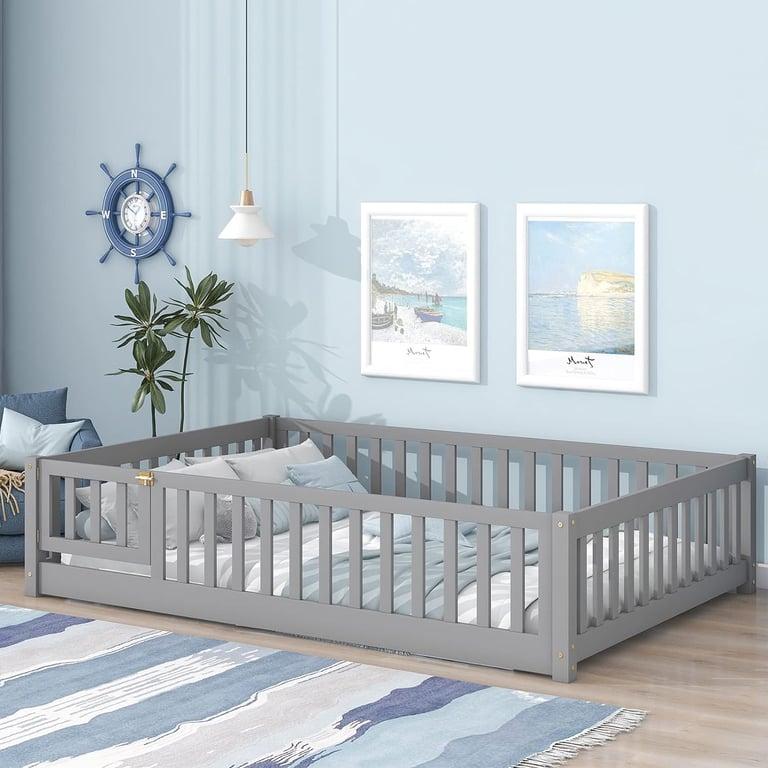 Montessori Tatub Full Floor Bed With Safety Guardrails and Slats Gray