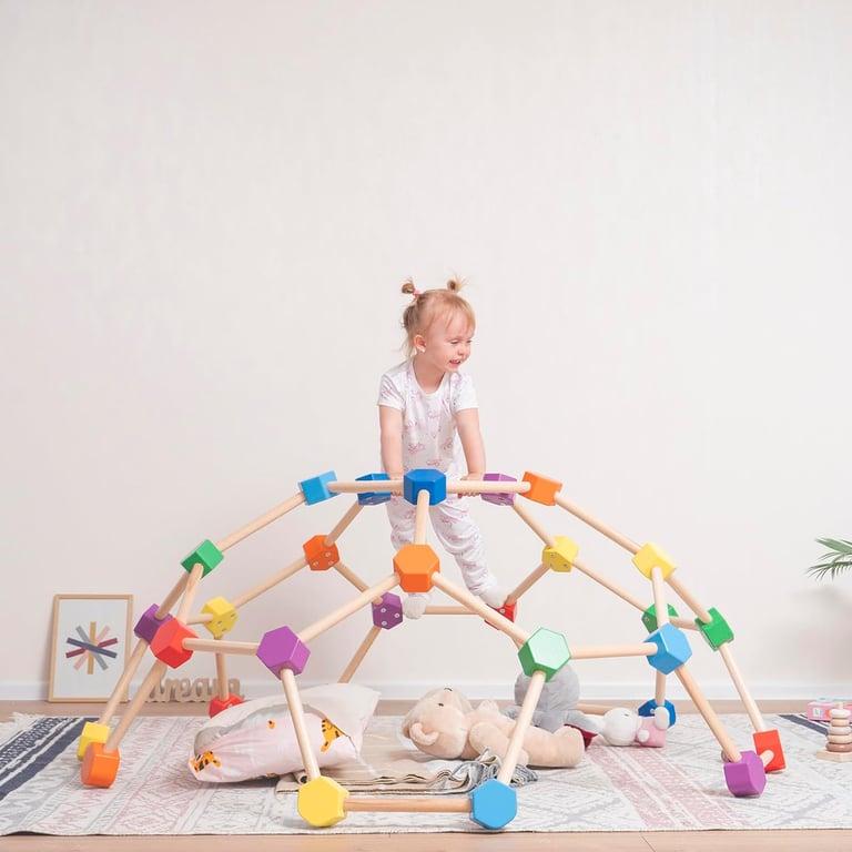 Montessori Wood and Hearts Climbing Dome Medium Natural Rainbow