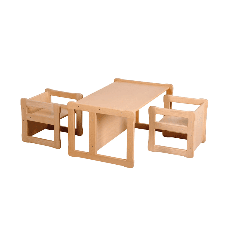 Montessori Woodjoy Bench Table With Two Chairs Natural