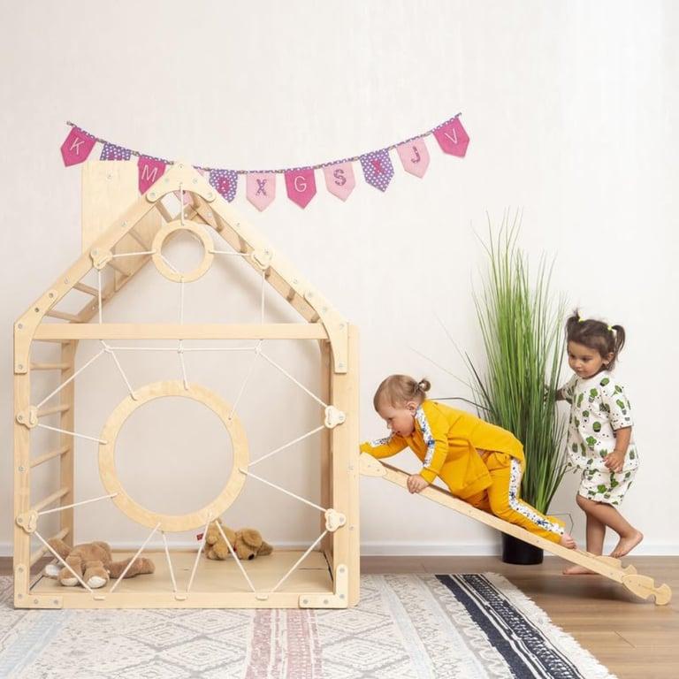 Montessori Wood and Hearts Toddler Gym Playhouse Natural Wood