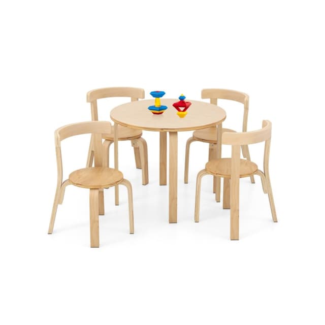 Costway Wooden Curved Back Activity Table and Chair Set With Toy Bricks Natural