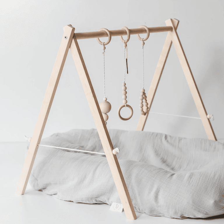 Montessori MakaArtHome Play Gym Natural Birch Frame and Hanging Toys