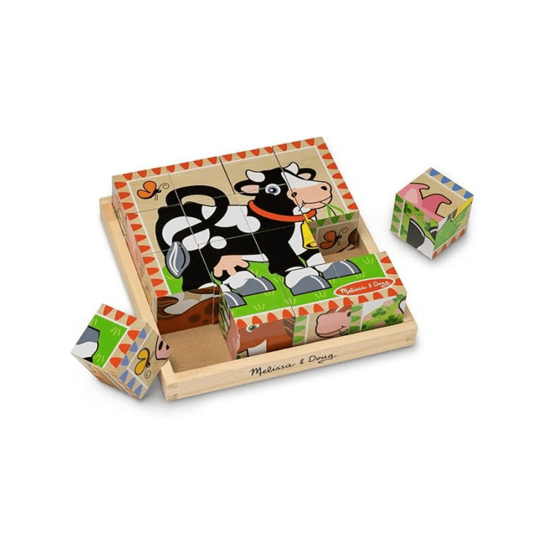 Montessori Melissa & Doug Farm Wooden Cube Puzzle With Storage Tray