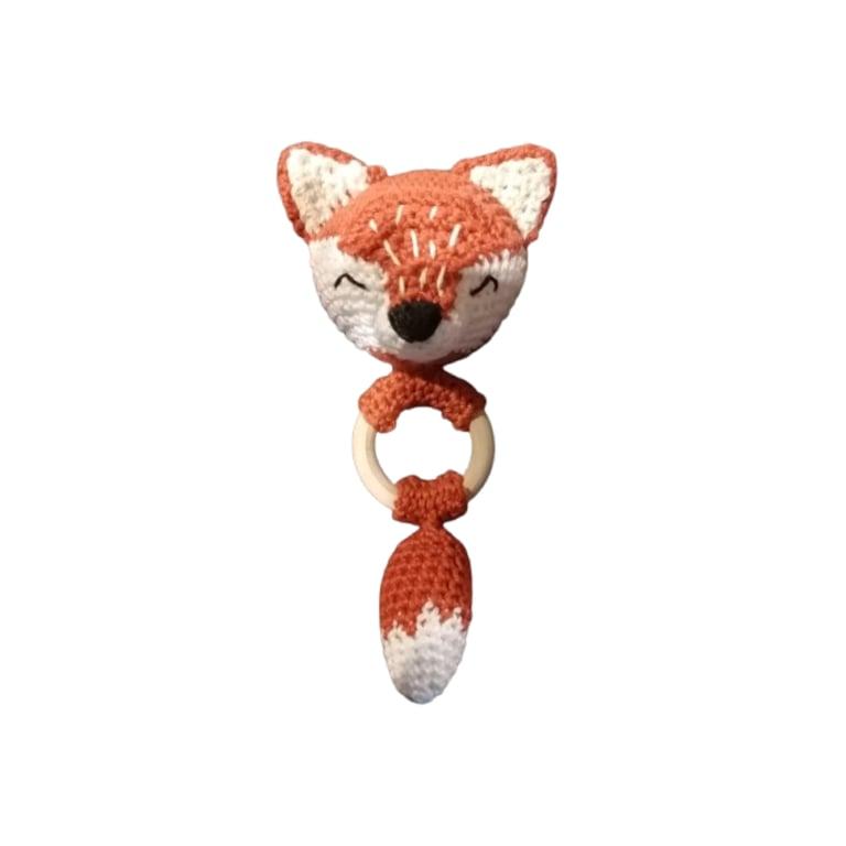 Montessori Stuffed Luvby Oksana Teething Ring Rattle Fox