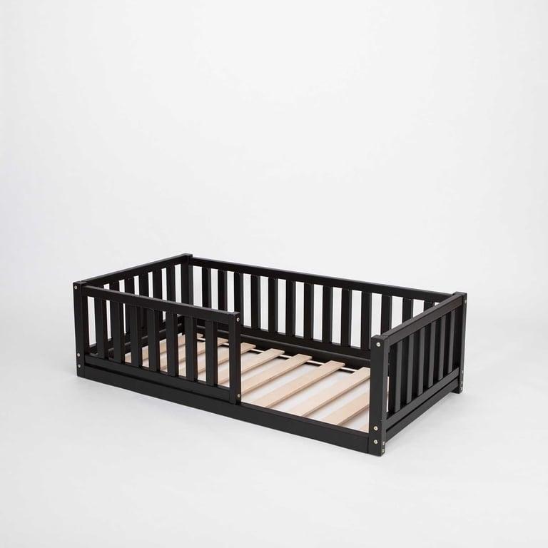 Sweet Home From Wood Floor Bed With Rails on 4 Sides Full Black