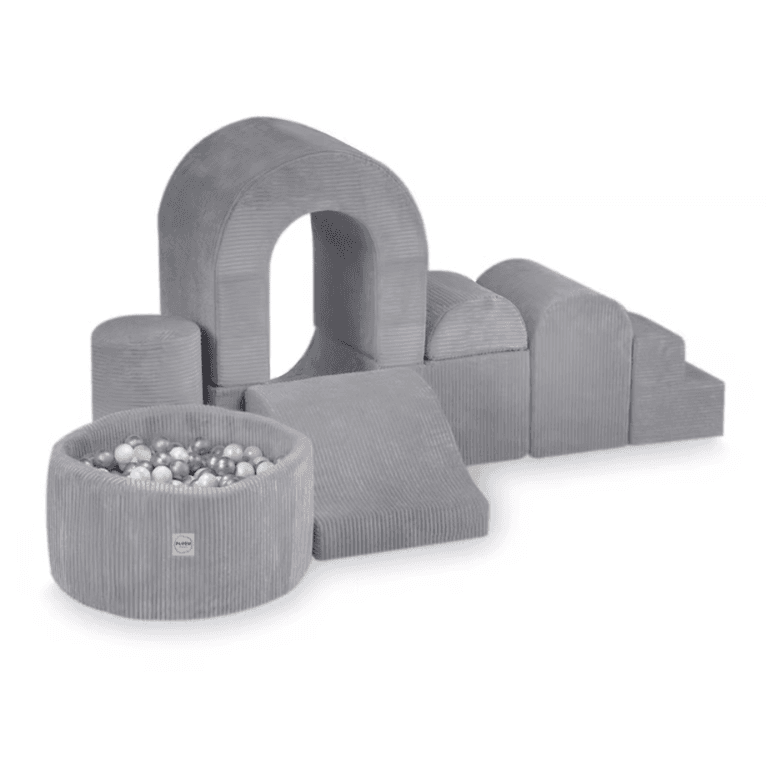 Plush Nest Corduroy Castle Soft Play Set With Ball Pool Gray