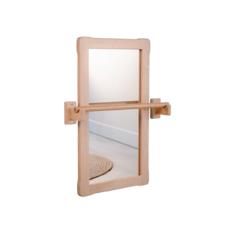 Montessori Woodjoy Mirror With Pull Up Bar Big and Short Natural