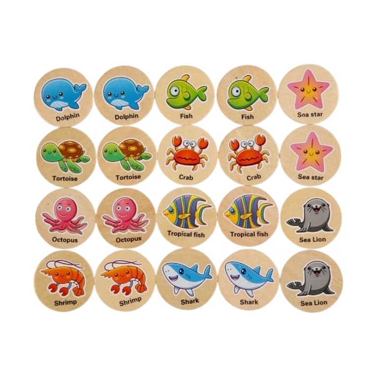 Green Walnut Wooden Matching Game Ocean Animals