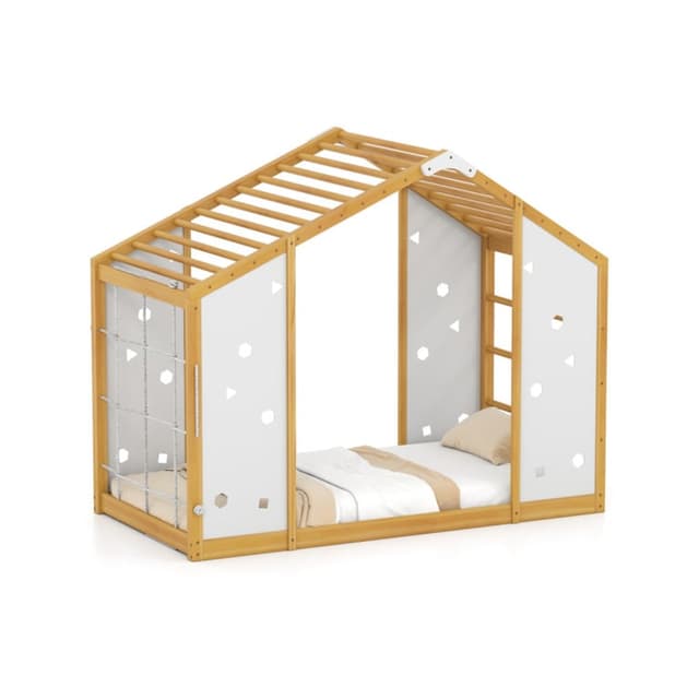 Costway Twin Size 2-in-1 Floor Bed With Monkey Bar