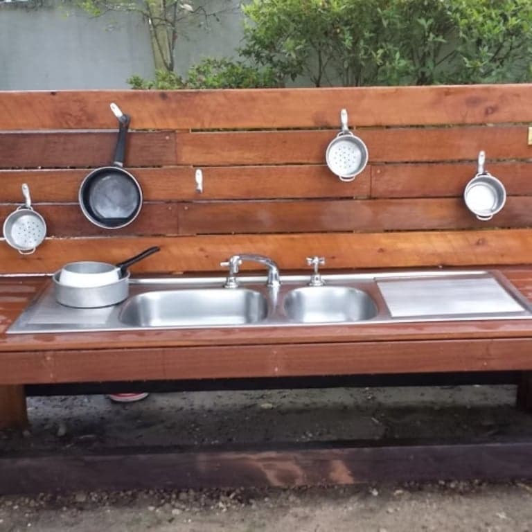 Edible Kids' Gardens Hardwood Mud Kitchen Double Sink