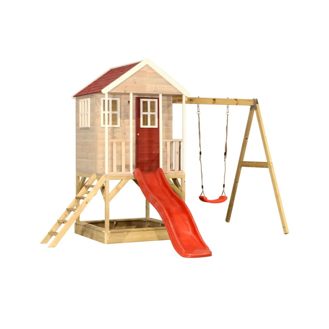 Wendi Toys Nordic Adventure Swing Set With Platform, Slide, and Single Swing Red