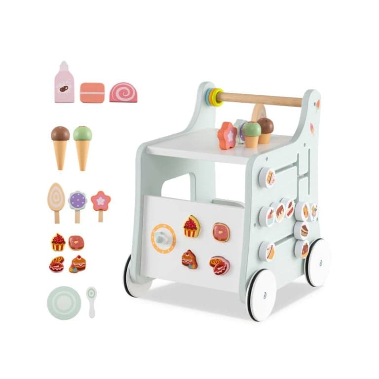 Costway 2-in-1 Baby Walker With Storage and Ice Creams Light Green