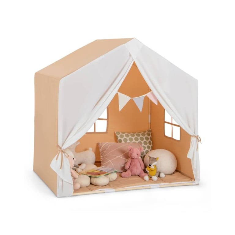 Costway Play Tent With Washable Cotton Mat and Flag Banner Orange