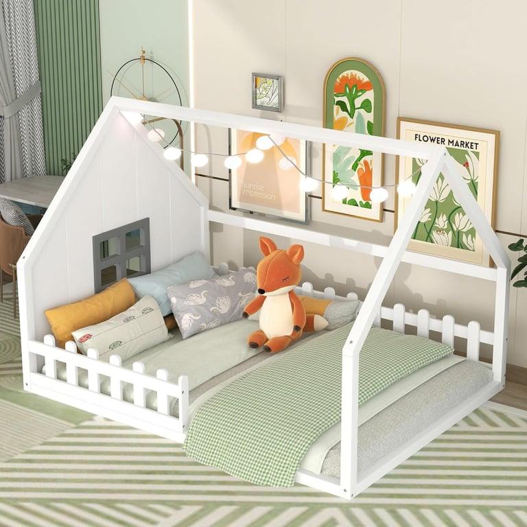 Montessori Bellemave Floor Bed With Fence and Window Full White