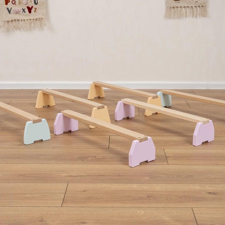 Montessori Wood and Hearts Balance Beam Set 6 Planks Natural