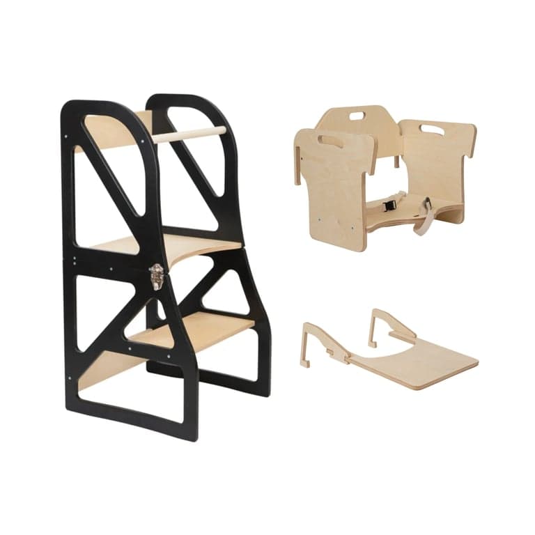 Lumbary Transformable Kitchen Tower Securestep and High Chair Combo Black
