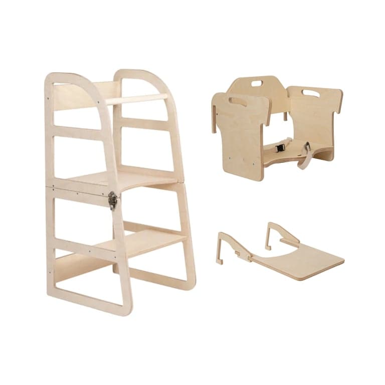 Lumbary Transformable Kitchen Tower Sleekstep and High Chair Combo Natural