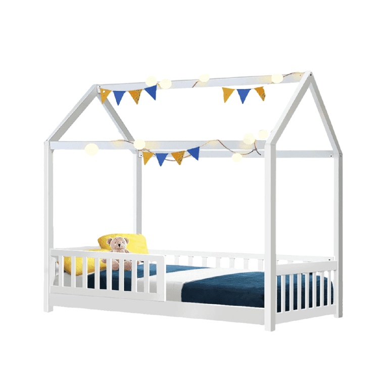 Montessori Artiss Twin House Shaped Floor Bed With Rails White