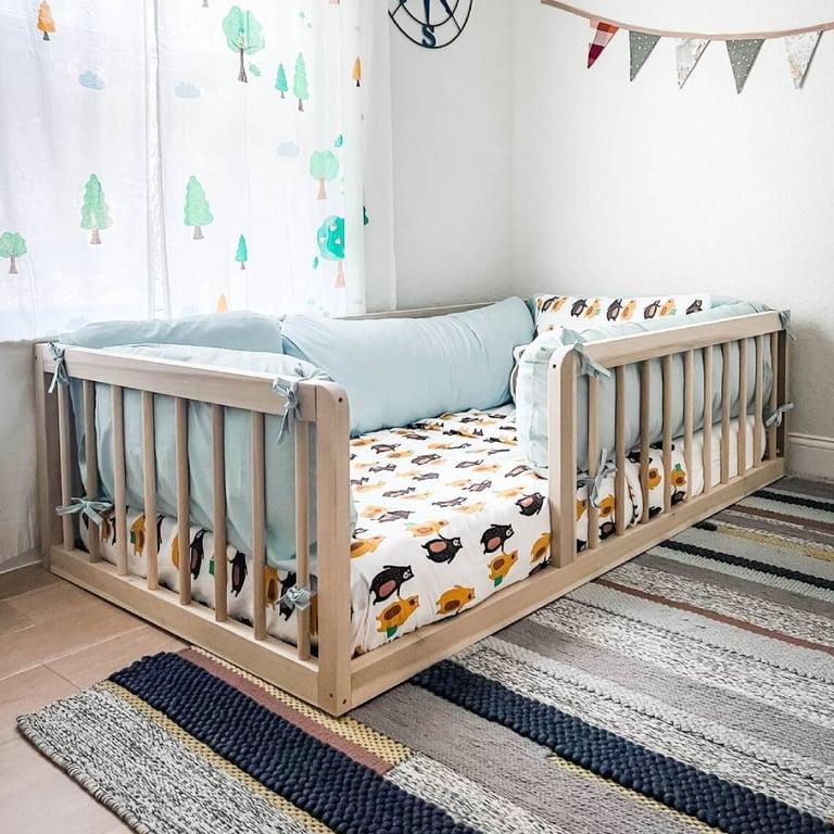 Montessori Simply Sori Natural Floor Bed With Rails and Slats Full