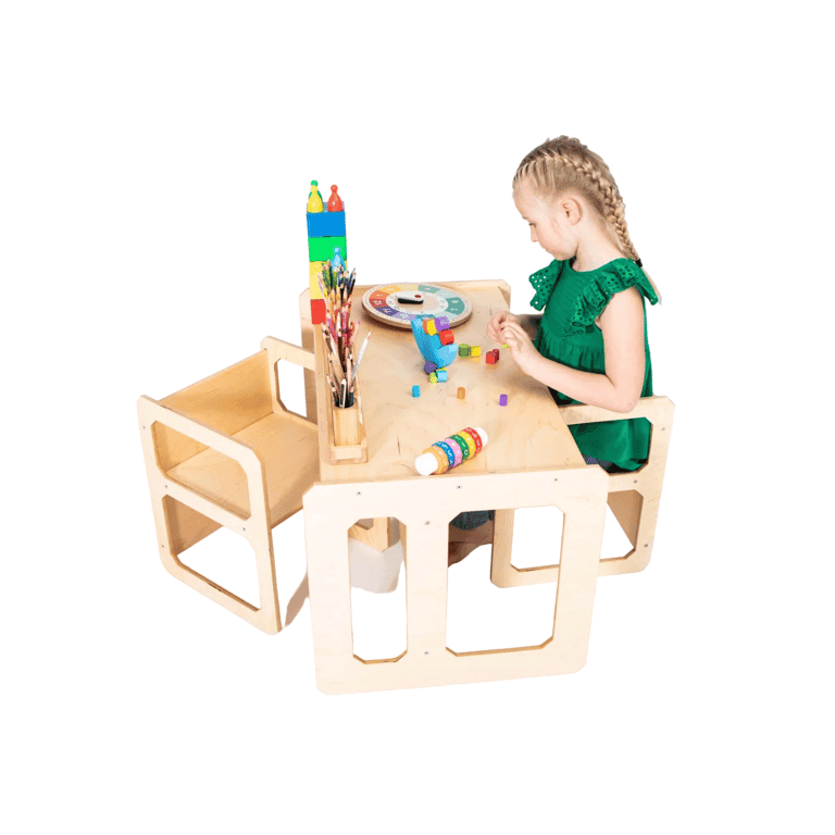 Montessori Sweet Home Weaning Table and 2 Chairs Set Lacquered