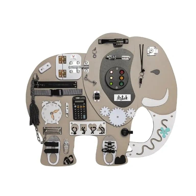Foxy Family Busy Board Kostek the Elephant With Name With Stand