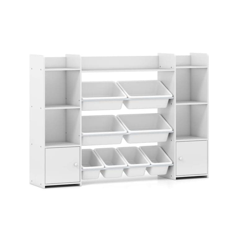 Costway Large Toy Storage Organizer With 8 Removable Bins and Bookshelf 56 Inch White