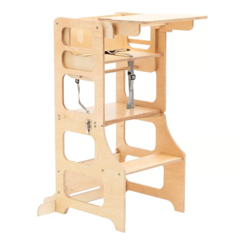 Duck Woodworks 2-in-1 Convertible Toddler Tower and High Chair Gray