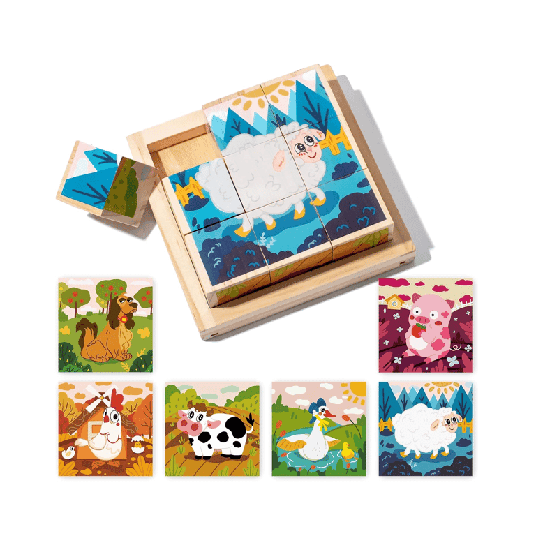 Montessori JOCY Wooden Cube Puzzle Farm