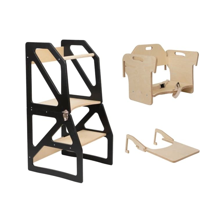 Lumbary Transformable Kitchen Tower Modustep and High Chair Combo Black