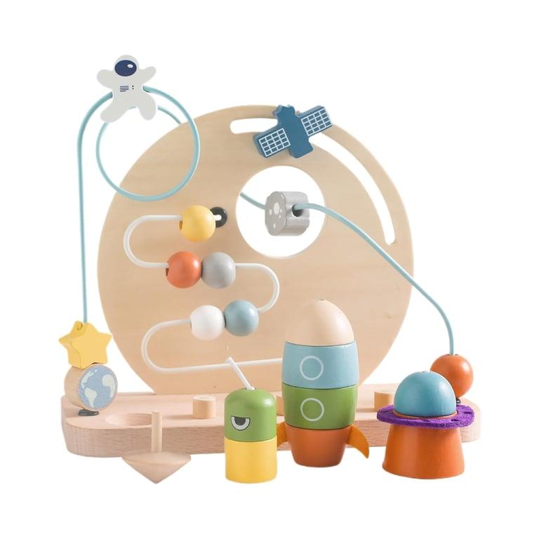 Montessori Ikubigu Baby Wooden Bead Maze Toy With Planets and Astronaut Shapes