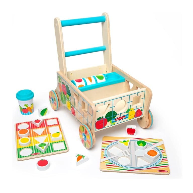 Melissa and Doug Wooden Grow With Me Grocery Cart Push Walker