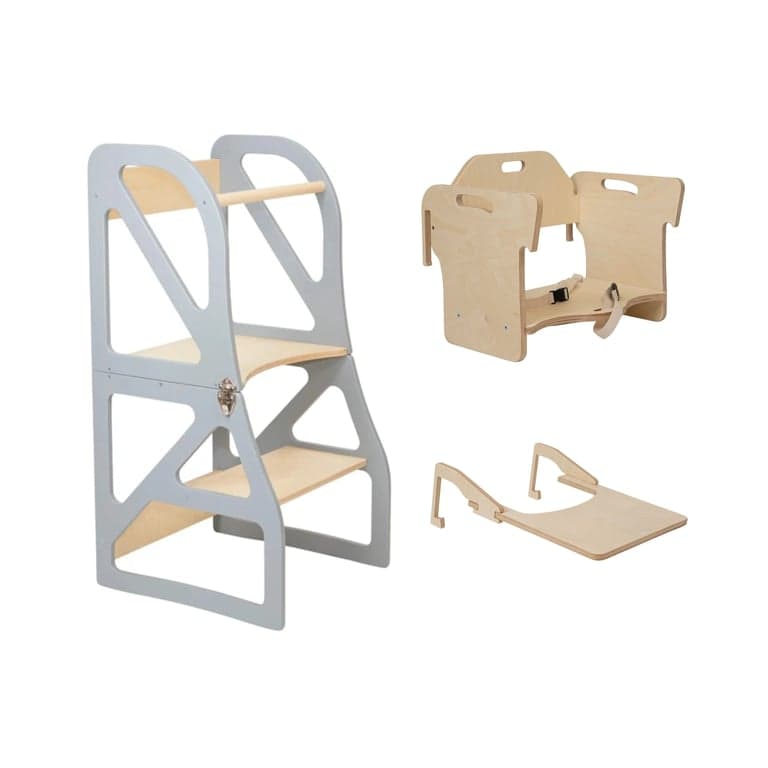 Lumbary Transformable Kitchen Tower Securestep and High Chair Combo Gray