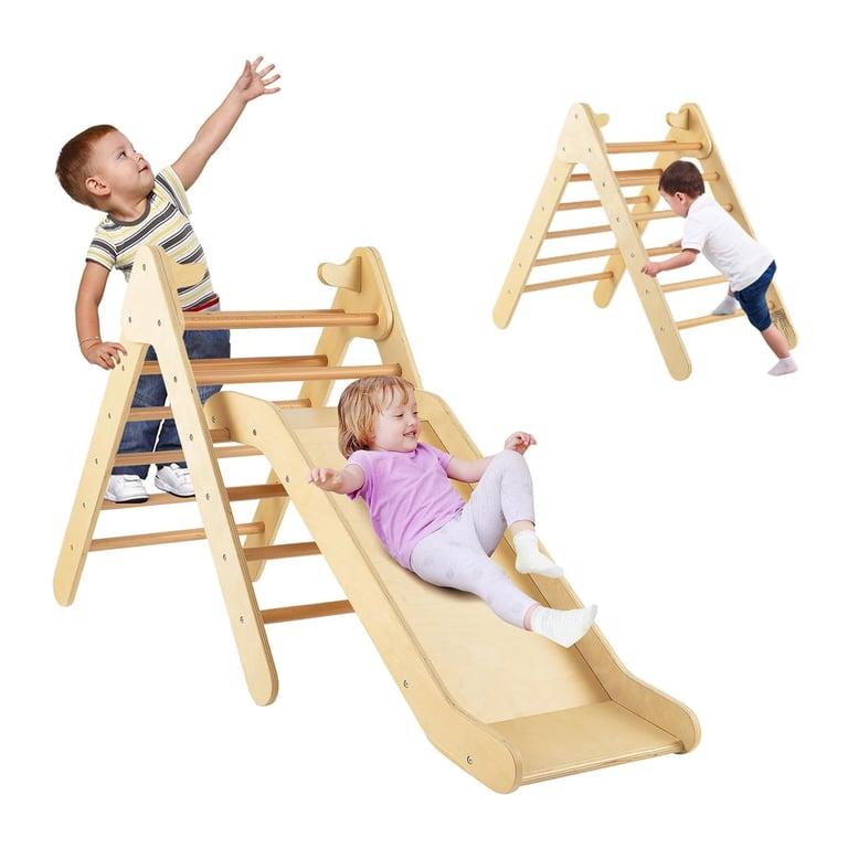 Montessori Honey Joy 2-in-1 Pikler Triangle With Ramp Slide Natural