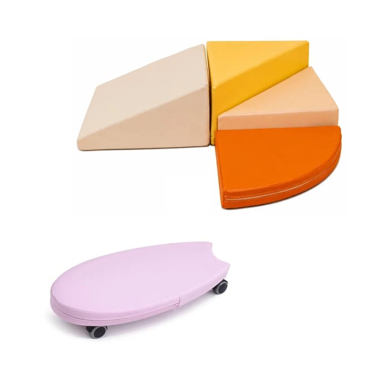 Kubo Blocks Indoor Play Bundle LUMO Soft Play Set and Surf Ride-On Toy Orange & Pink