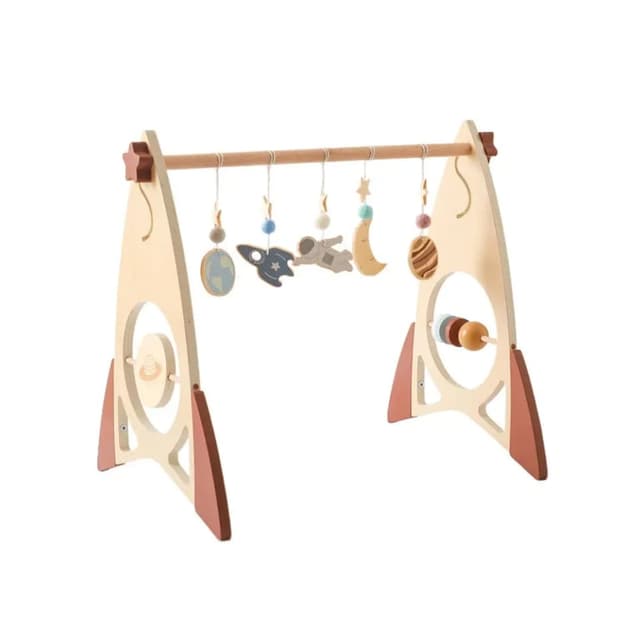 Seaside-Montessori Wooden Rocket Baby Play Gym Rocket Gym Frame With Wooden Pieces