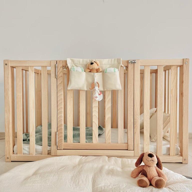 Simre Home Living Floor Bed With Extra High Railings and Slats Twin Ash Wood