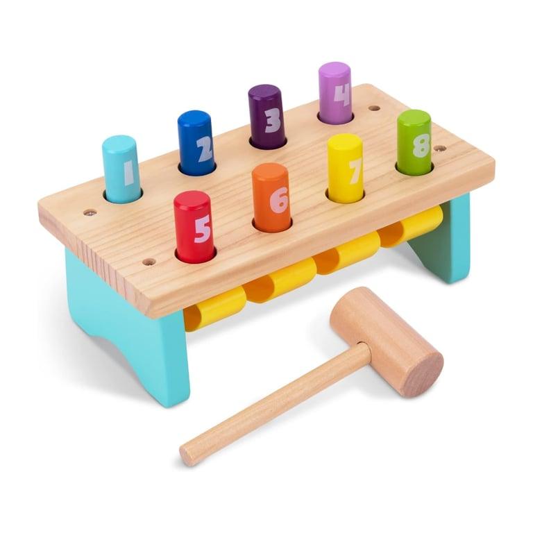 Montessori REU TOOKYLAND Wooden Hammer Bench Toy With Mallet Whack a Mole Game