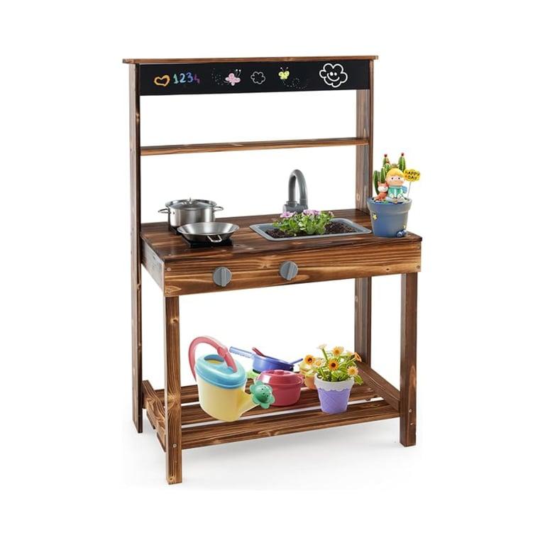 Montessori HONEY JOY Wooden Mud Kitchen Outdoor Play With Shelf