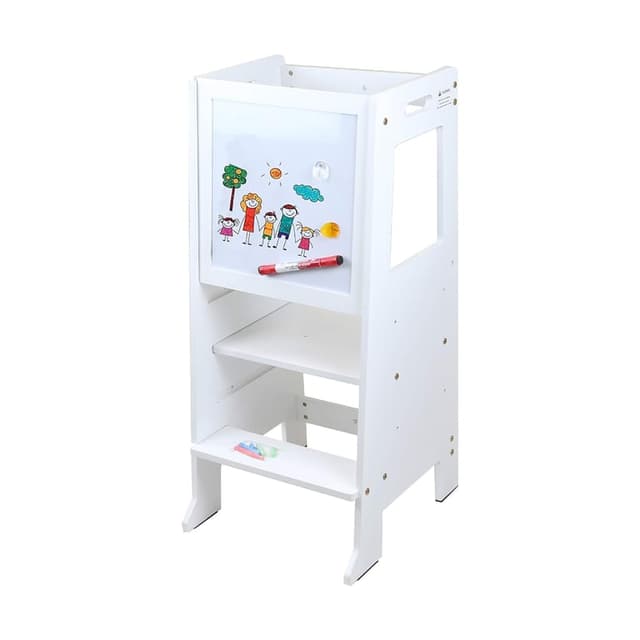 Clevr Kids Kitchen Step Stool With Black and White Magnetic Activity Board White