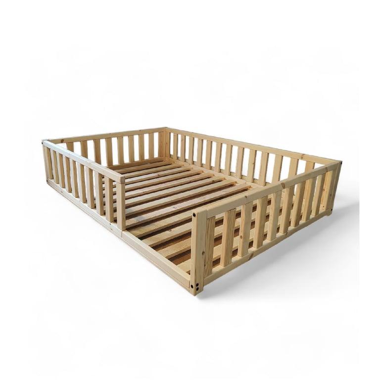 Montessori Rustic Made Decor Floor Bed With Rails Double 50H Natural