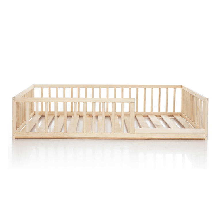 Montessori Home For Dreams Floor Bed With Round Rails and Strips Twin