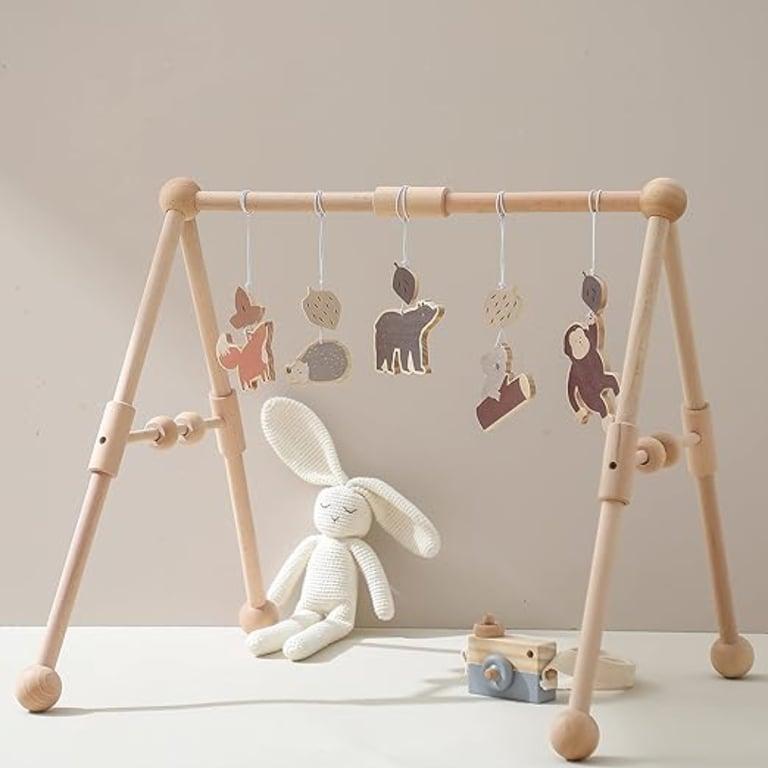 Montessori Etucdose Wooden Baby Gym With 5 Toys Jungle