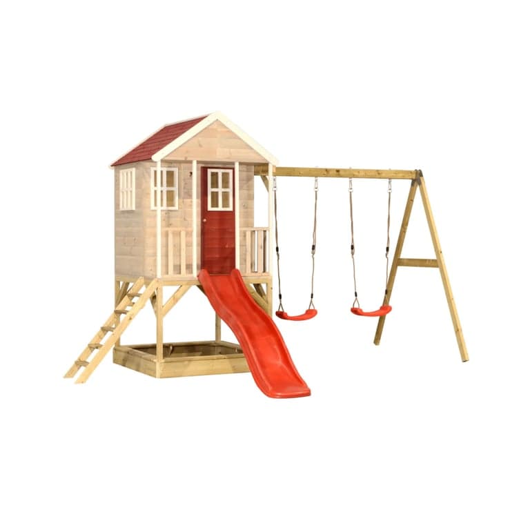 Wendi Toys Nordic Adventure Swing Set With Platform, Slide, and Double Swing Red