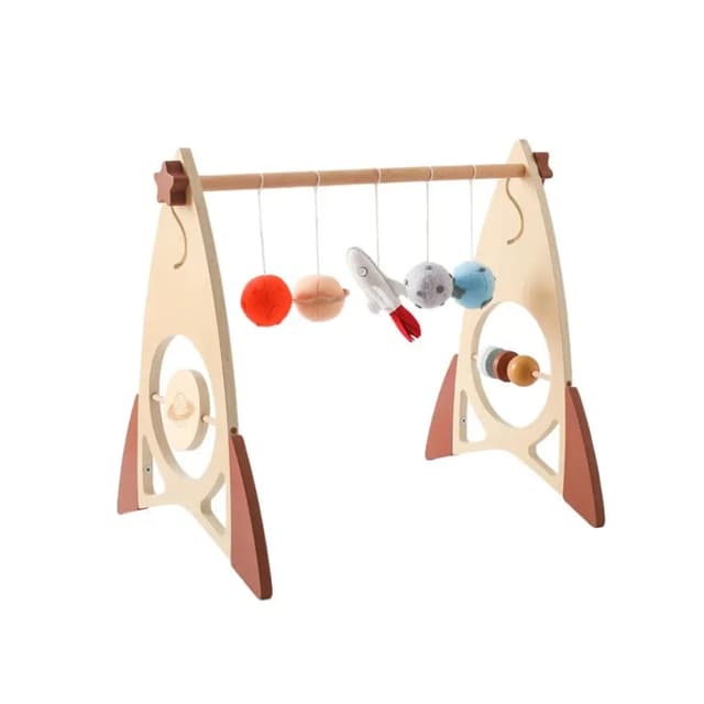 Seaside-Montessori Wooden Rocket Baby Play Gym Rocket Gym Frame With Felt Rattle