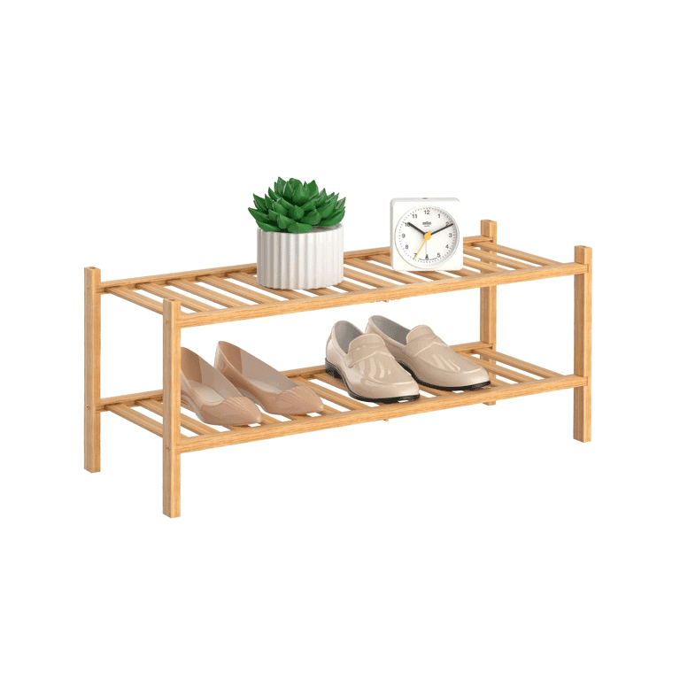 Montessori RONGJIA 2-Tier Natural Bamboo Shoe Rack Natural